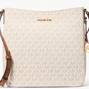 MICHAEL KORS Cream Logo Crossbody with Tan Strap